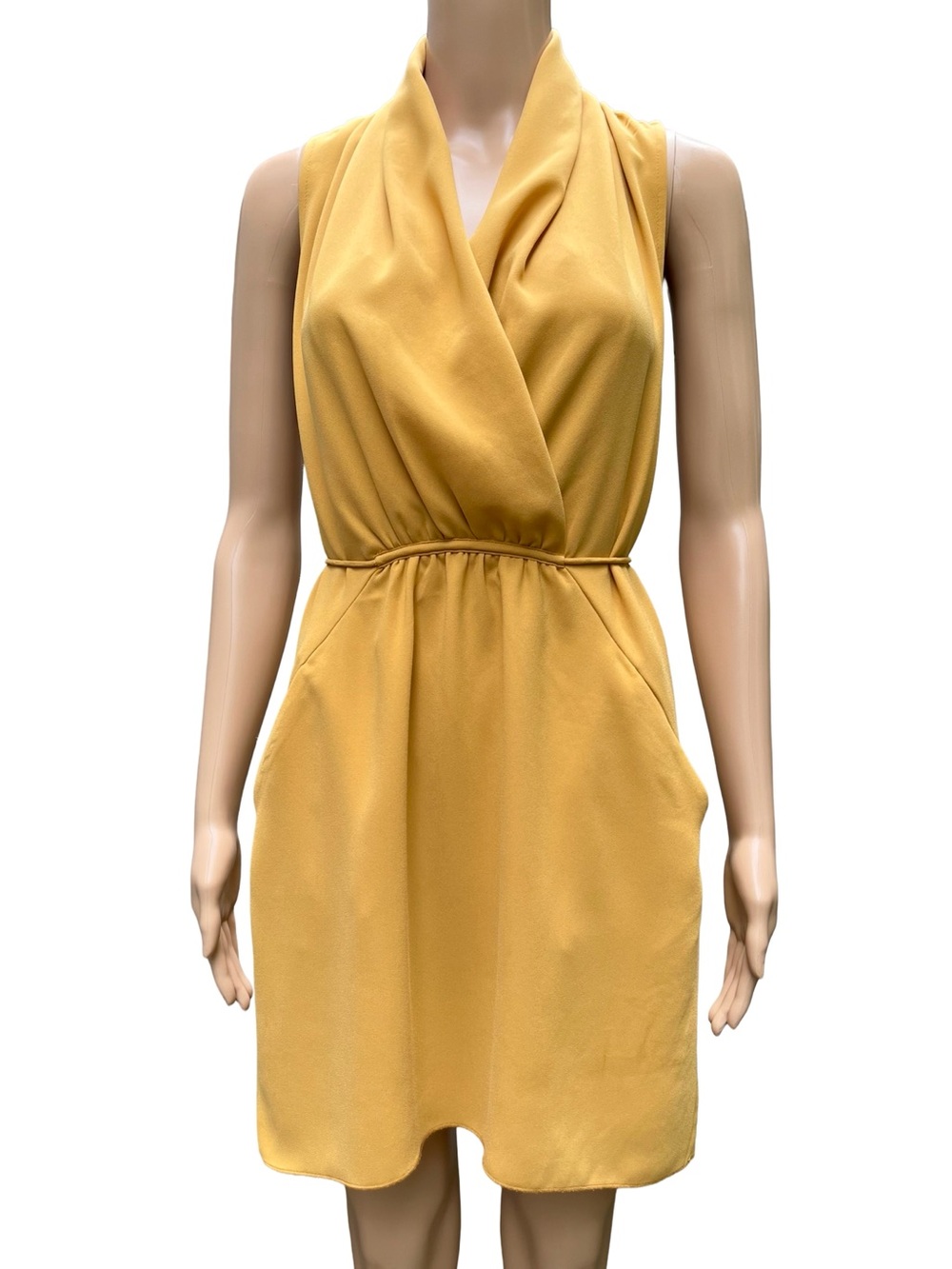 Wilfred Aritzia Draped Pocket Mini Dress Mustard yellow S-L